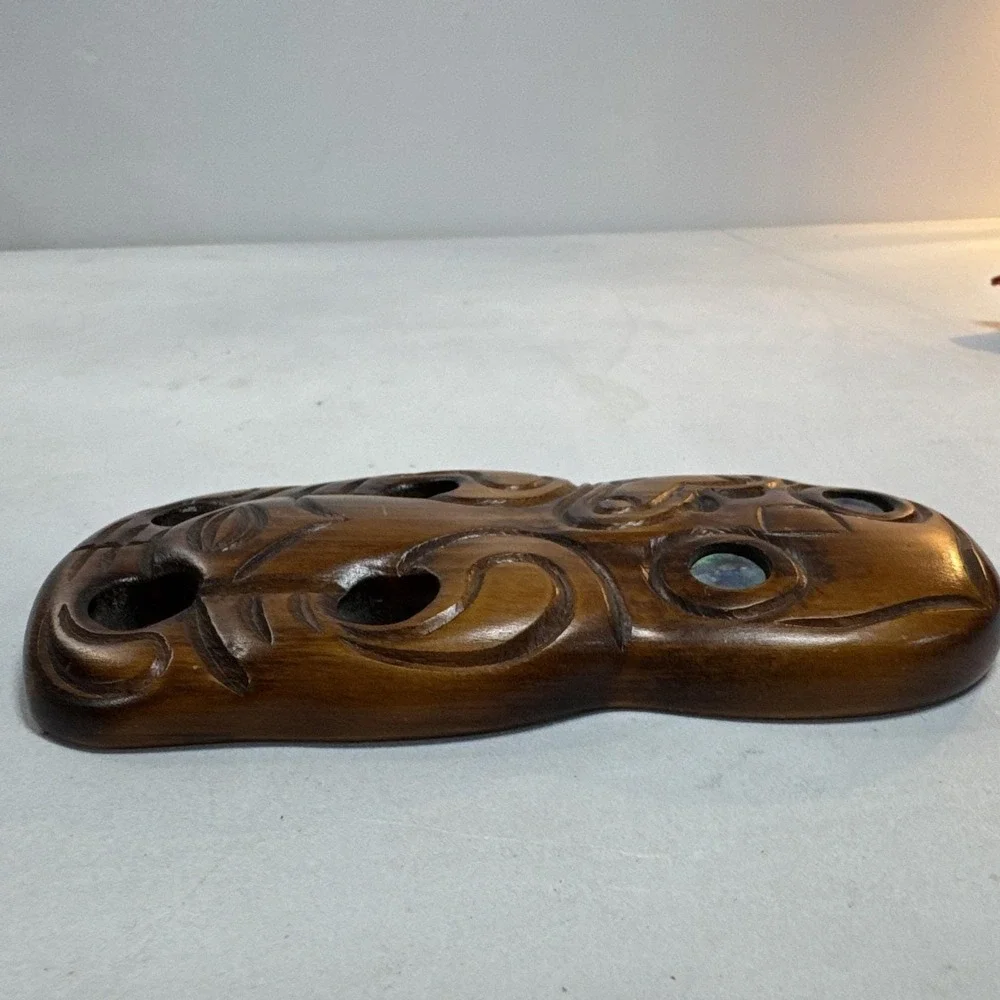 Māori Tiki Wood Wall Art New Zealand Abalone Eyes Matai Moana Wood Carvings‎